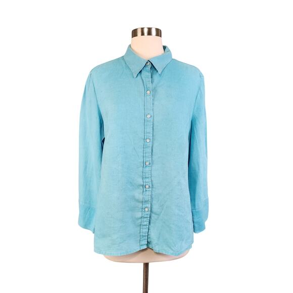 Talbots Womens Linen Button Down Shirt Size 14 Powder Blue Lightweight Lagenlook - Picture 1 of 10
